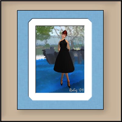 Here's a simple off-the-shoulder basic black dress with a bow on the hip and an onyx pin at the shoulder.