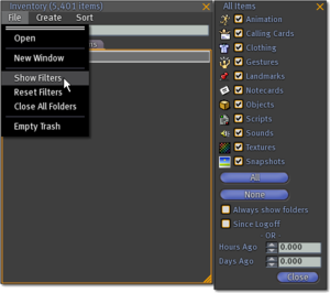 Inventory window - File menu - highlight relevant menu items - Show Filters.png